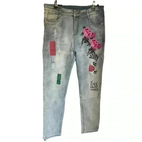 LAIERNA distressed embellished high rise skinny jeans women’s size 31 - Picture 11 of 14